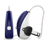 Dark blue hearing aids.