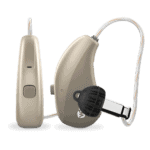 Tan hearing aids.
