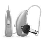 Grey hearing aids.